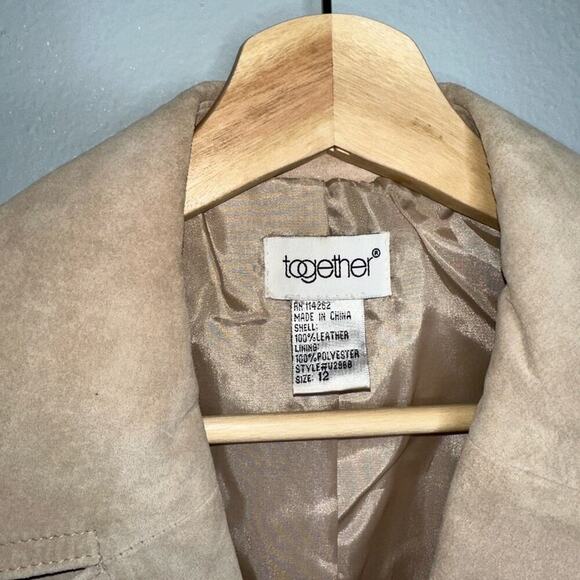 Together Vintage Leather Suede Jacket Butterfly Print Neutral Tan/Beige Size 12 - Picture 6 of 9